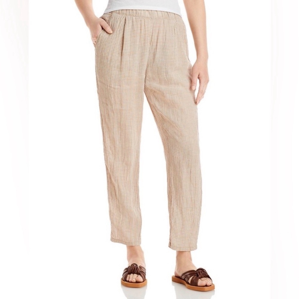 Eileen Fisher 100% Linen Pleated Gingham Tapered Ankle Pull-On Pants size small